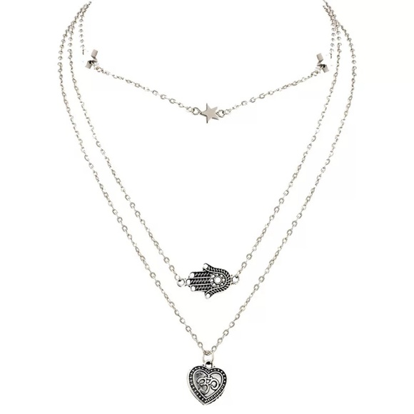 5 for $25 Three Layer Star Hamsa Heart Necklace - Picture 3 of 5